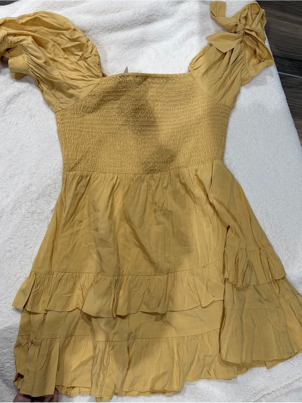Off-Shoulder Mustard Ruffle Mini Dress - Picture 4 of 4